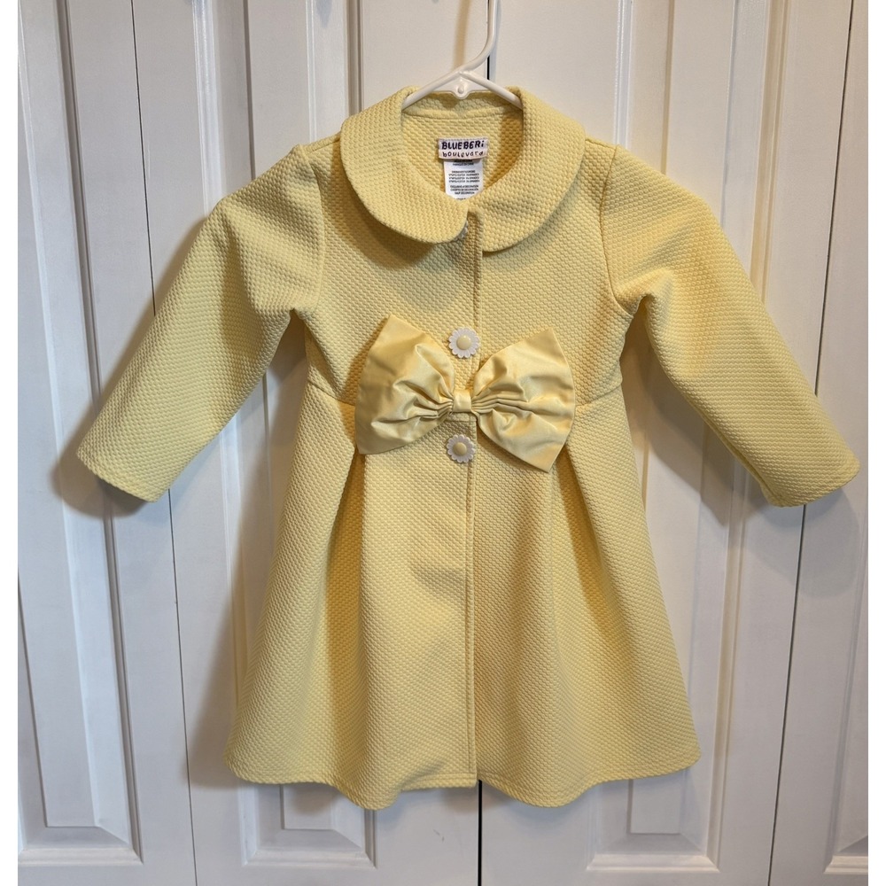 Blueberi Boulevard Toddler Girls Yellow Peacoat With Bow 4t Long Sleeve Coat